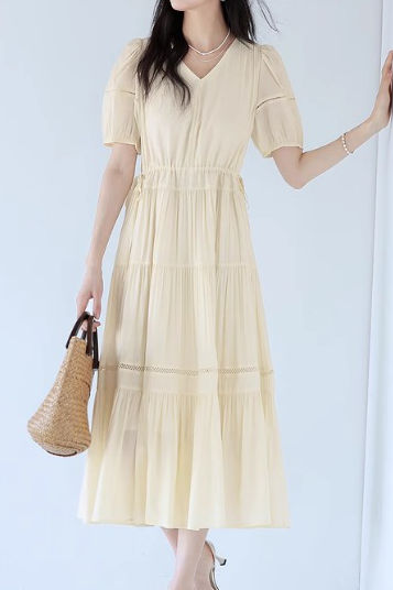 V-neck lace spliced dress - liwisi