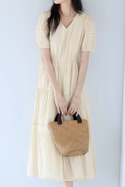 V-neck lace spliced dress - liwisi