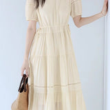 V-neck lace spliced dress - liwisi