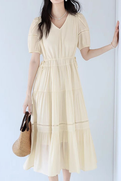 V-neck lace spliced dress - liwisi