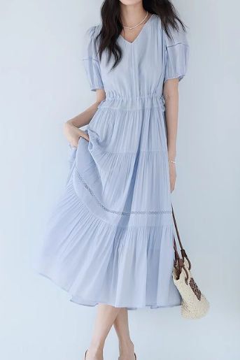 V-neck lace spliced dress - liwisi