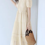 V-neck lace spliced dress - liwisi