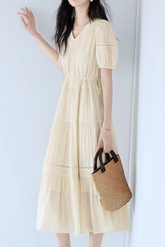 V-neck lace spliced dress - liwisi