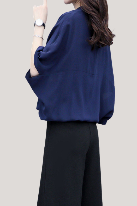V-neck top and wide-leg pants set - liwisi