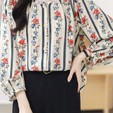 Round neck printed lantern sleeve shirt - liwisi