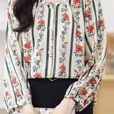 Round neck printed lantern sleeve shirt - liwisi