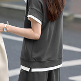 Drop shoulder color block faux two-piece set - liwisi