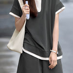 Drop shoulder color block faux two-piece set - liwisi