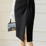 High-waisted pleated side-slit skirt - liwisi