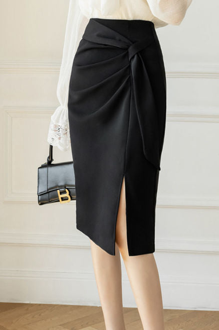 High-waisted pleated side-slit skirt - liwisi