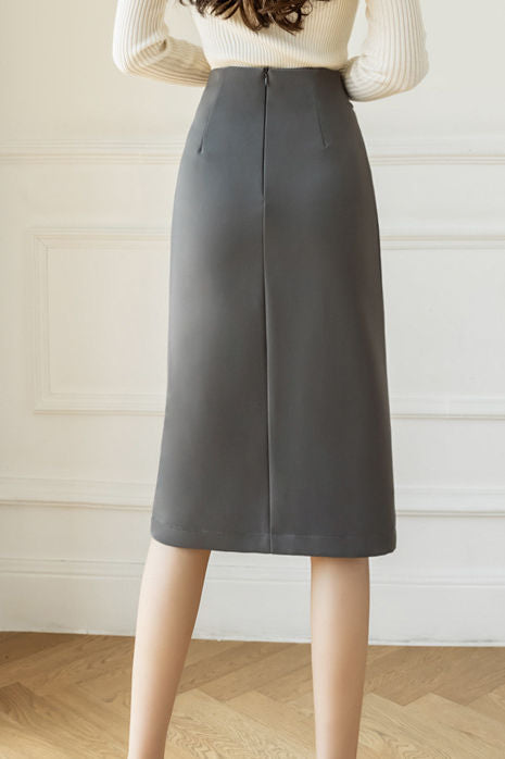 High-waisted pleated side-slit skirt - liwisi