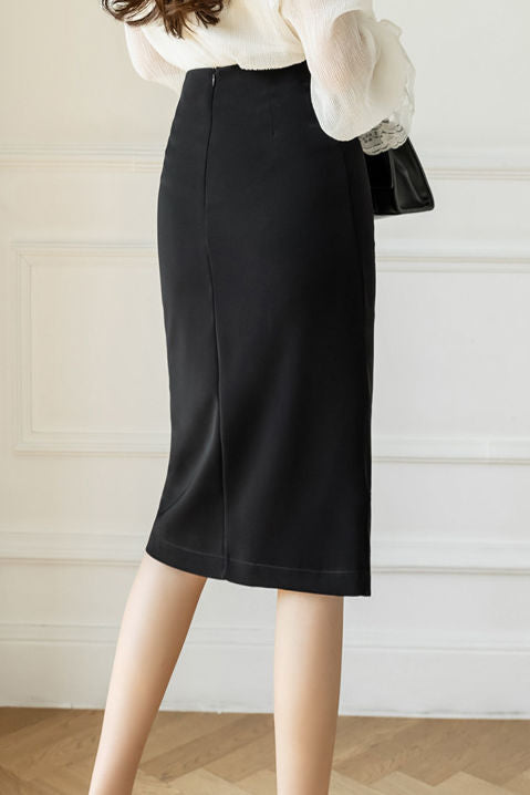 High-waisted pleated side-slit skirt - liwisi