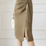High-waisted pleated side-slit skirt - liwisi