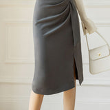 High-waisted pleated side-slit skirt - liwisi
