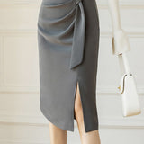 High-waisted pleated side-slit skirt - liwisi