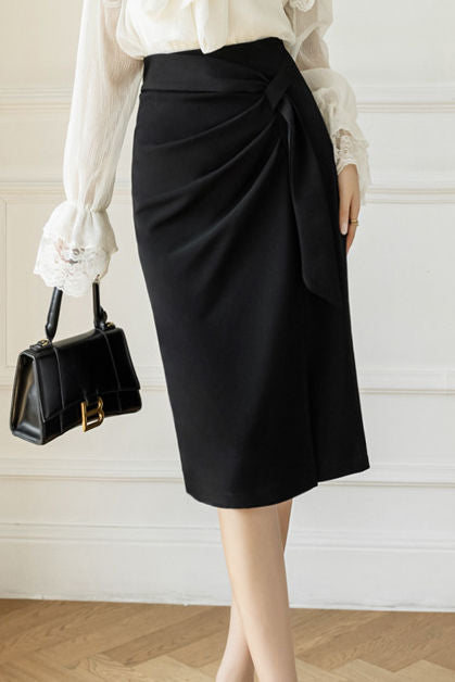 High-waisted pleated side-slit skirt - liwisi