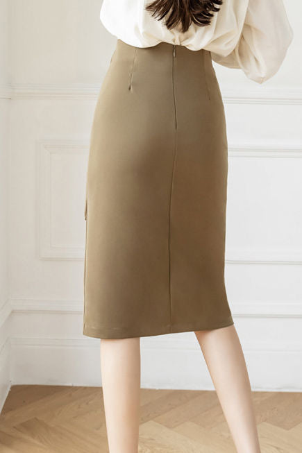 High-waisted pleated side-slit skirt - liwisi