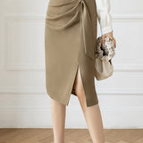 High-waisted pleated side-slit skirt - liwisi