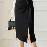 High-waisted pleated side-slit skirt - liwisi