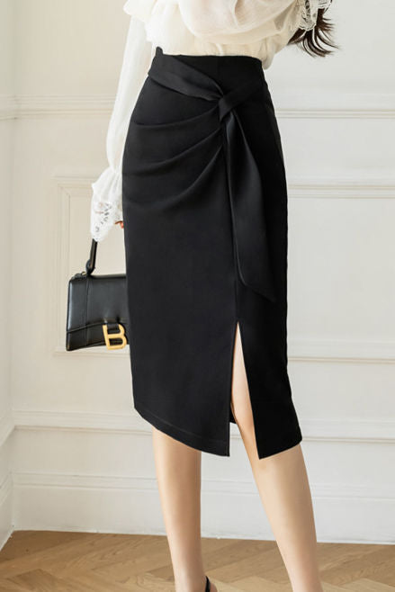 High-waisted pleated side-slit skirt - liwisi