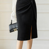 High-waisted pleated side-slit skirt - liwisi