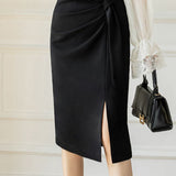High-waisted pleated side-slit skirt - liwisi