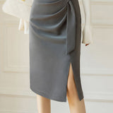 High-waisted pleated side-slit skirt - liwisi