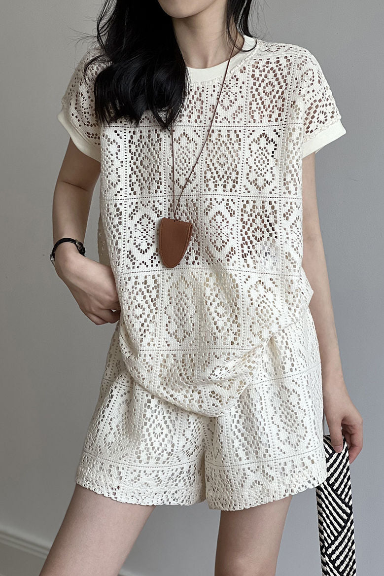 Heavily embroidered hollow lace set - liwisi
