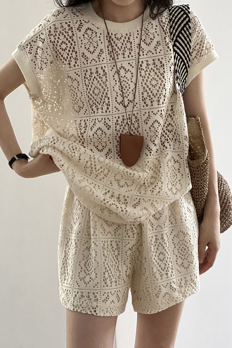 Heavily embroidered hollow lace set - liwisi