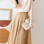 V-neck color block chiffon shirt and A-line skirt two-piece set - liwisi