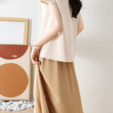 V-neck color block chiffon shirt and A-line skirt two-piece set - liwisi