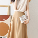 V-neck color block chiffon shirt and A-line skirt two-piece set - liwisi