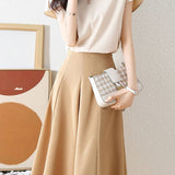 V-neck color block chiffon shirt and A-line skirt two-piece set - liwisi