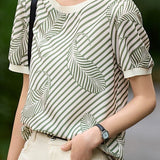 Round neck printed short sleeve T-shirt - liwisi