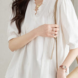 Ruffled V-neck short sleeve shirt with lace splicing - liwisi