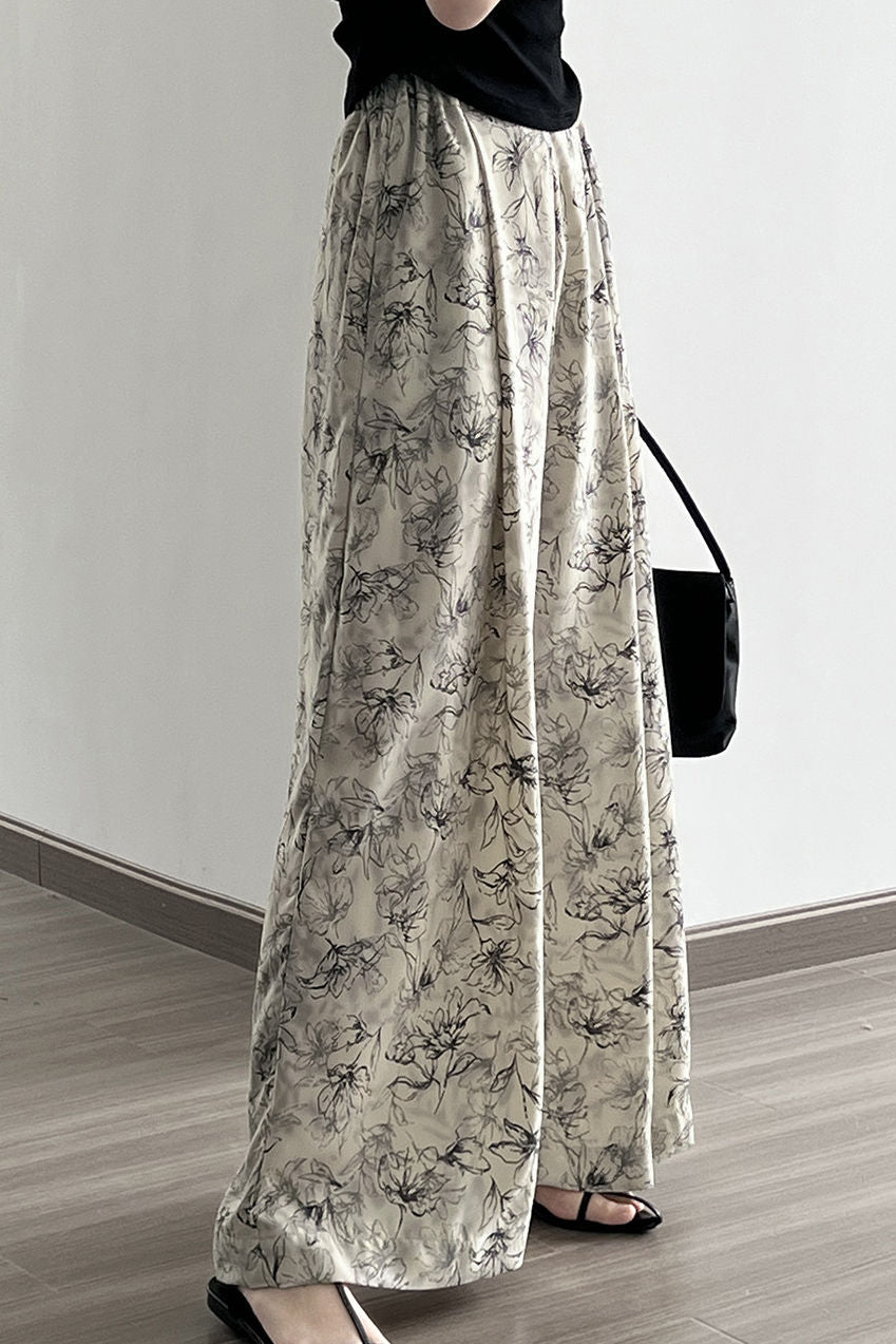 Ink wash printed wide-leg pants - liwisi