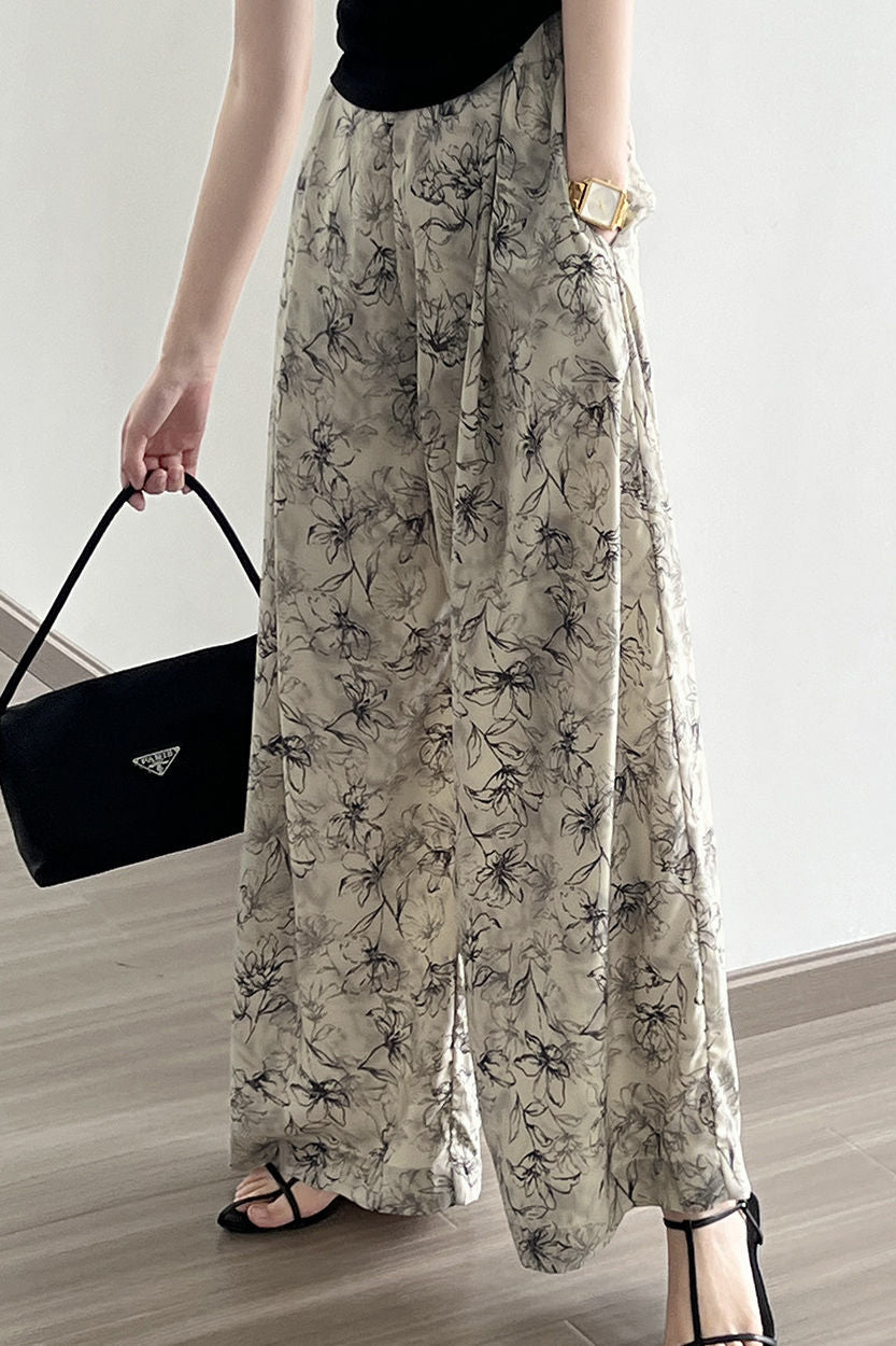 Ink wash printed wide-leg pants - liwisi