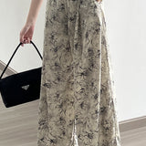 Ink wash printed wide-leg pants - liwisi