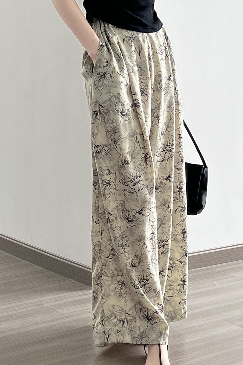 Ink wash printed wide-leg pants - liwisi