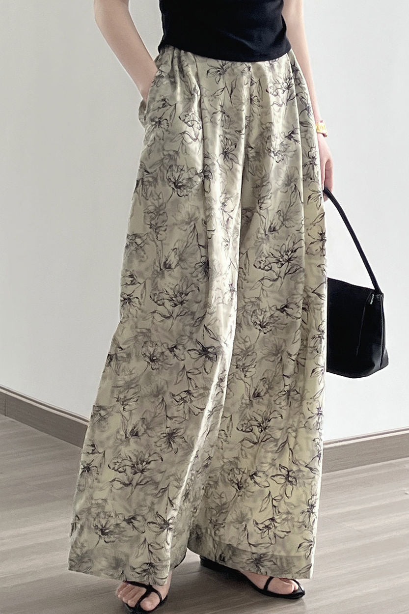 Ink wash printed wide-leg pants - liwisi