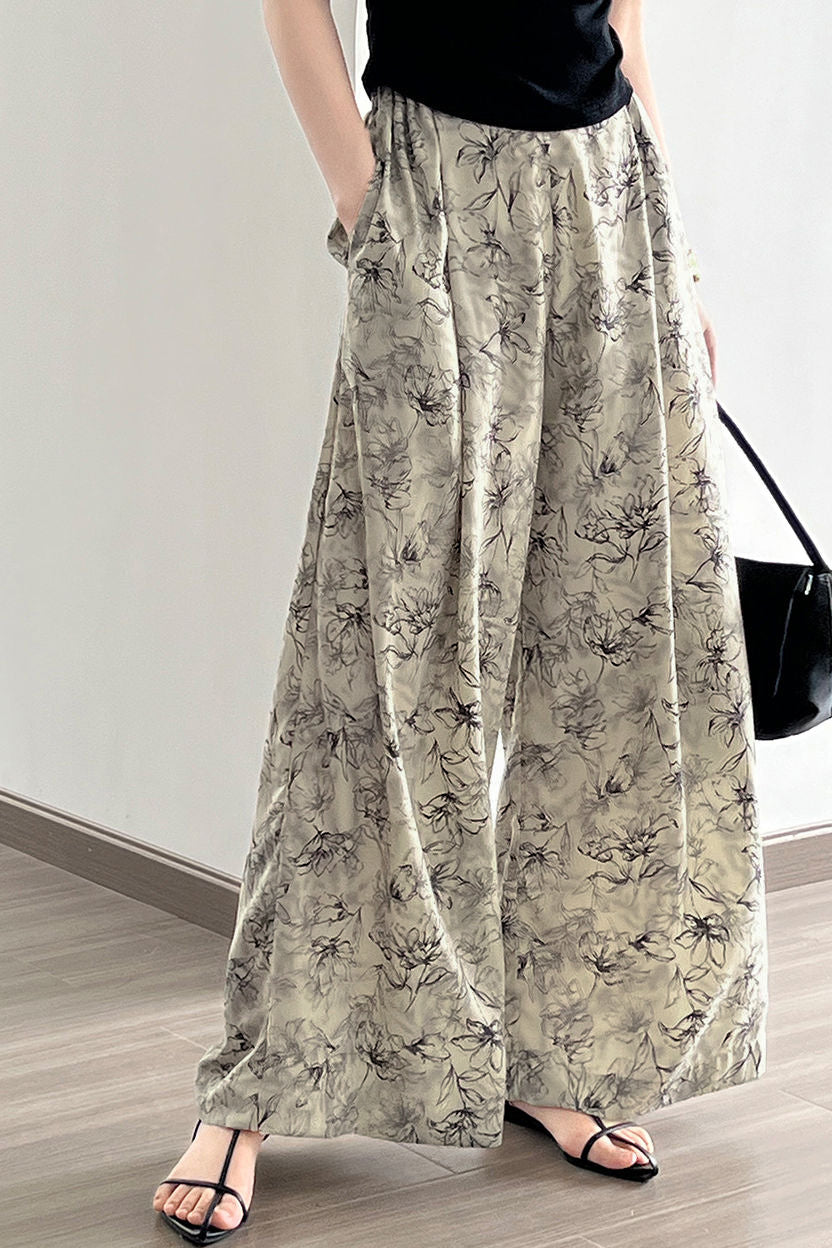 Ink wash printed wide-leg pants - liwisi