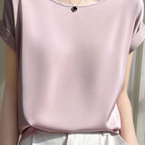 Satin drop shoulder round neck T-shirt - liwisi