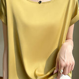 Satin drop shoulder round neck T-shirt - liwisi