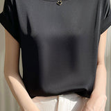 Satin drop shoulder round neck T-shirt - liwisi