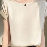 Satin drop shoulder round neck T-shirt - liwisi