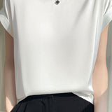 Satin drop shoulder round neck T-shirt - liwisi