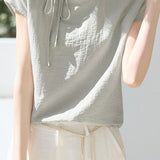 Round neck tie detail raglan sleeve shirt - liwisi