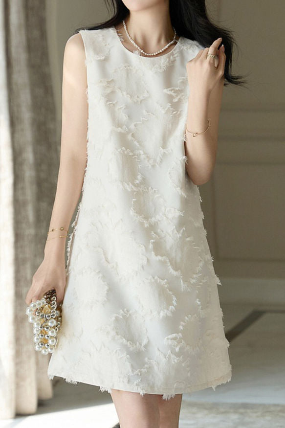 Solid color sleeveless fringe dress - liwisi