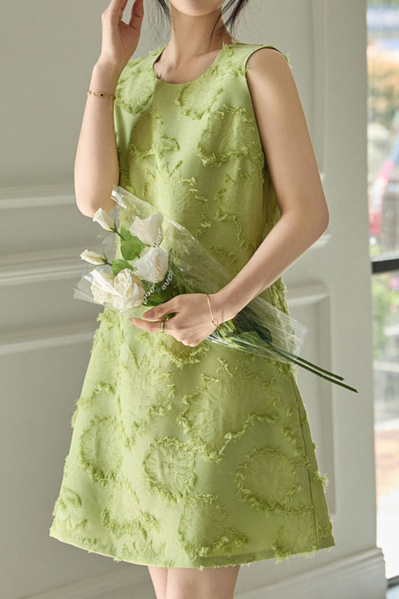 Solid color sleeveless fringe dress - liwisi