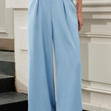 Solid color high-waisted wide-leg pants - liwisi